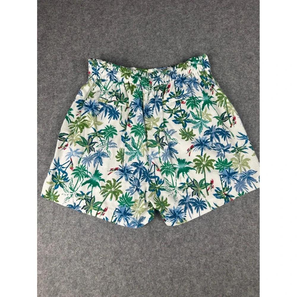 Monteau Los Angeles Tropical Palm Print Linen Blend Shorts White‎ Blue Green M
